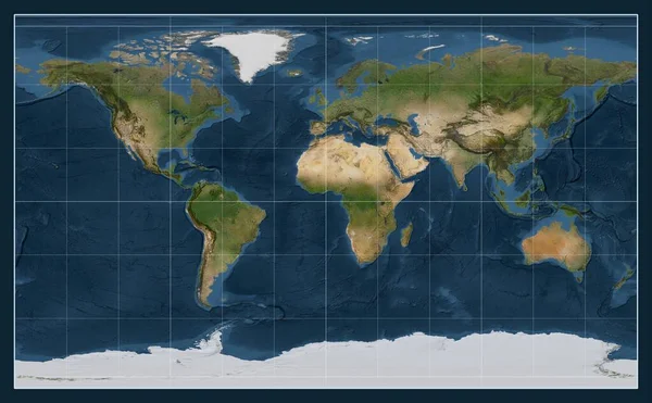 Satelitní Mapa Světa Projekci Compact Miller Soustředěná Poledník Délky — Stock fotografie