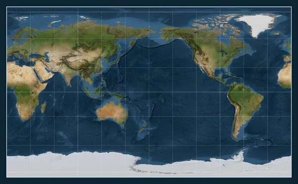 メリディアン180度を中心としたコンパクトミラー投影の世界の衛星地図 — ストック写真