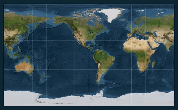 Mappa Satellitare Del Mondo Nella Proiezione Compact Miller Incentrata Sulla — Foto Stock