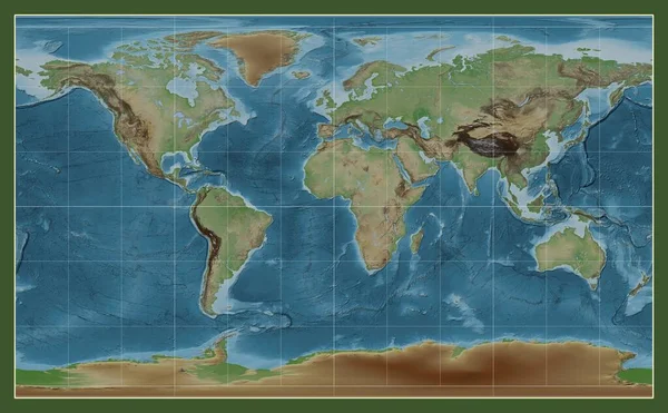 Mapa Elevação Colorido Mundo Projeção Compact Miller Centrado Meridiano Longitude — Fotografia de Stock