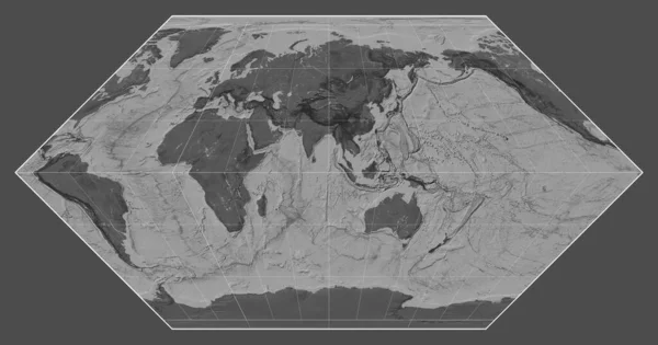 Bilevel Map World Eckert Projection Centered Meridian East Longitude — Stock Photo, Image