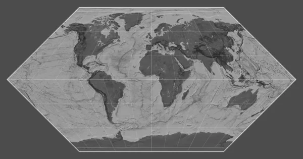Dwupoziomowa Mapa Świata Projekcji Eckert Skupiona Południku — Zdjęcie stockowe