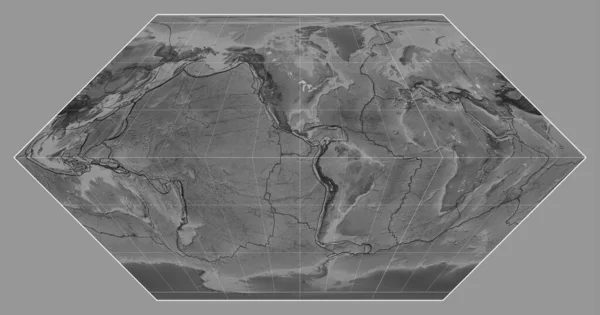 Tektonikus Lemezhatárok Világ Szürkeárnyalatos Térképén Eckert Vetületben Középpontjában Meridián Nyugati — Stock Fotó