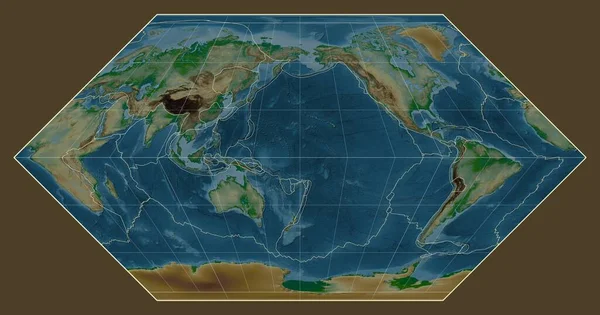 Hranice Tektonických Desek Fyzické Mapě Světa Projekci Eckert Středem Poledníku — Stock fotografie