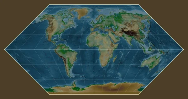Mapa Físico Mundo Projeção Eckert Centrada Meridiano Longitude — Fotografia de Stock
