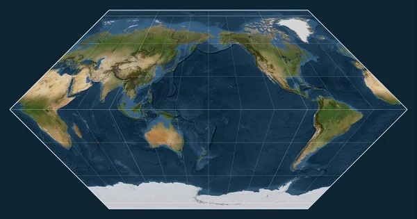 Спутниковая Карта Мира Проекции Экерта Центром Меридиане 180 Долготы — стоковое фото