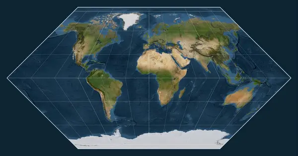 Спутниковая Карта Мира Проекции Экерта Центром Меридиане Долготы — стоковое фото