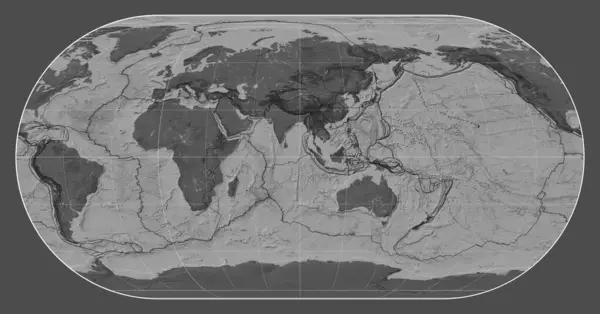 Hranice Tektonických Desek Dvouúrovňové Mapě Světa Projekci Eckert Iii Středem — Stock fotografie