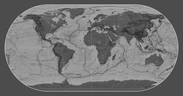 Granice Płyt Tektonicznych Dwupoziomowej Mapie Świata Projekcji Eckerta Iii Południku — Zdjęcie stockowe