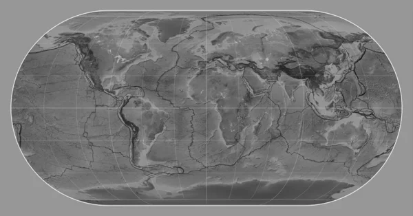 Límites Placas Tectónicas Mapa Escala Grises Del Mundo Proyección Eckert — Foto de Stock