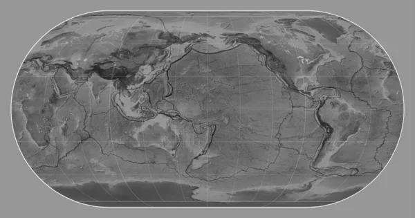 Tectonic Platta Gränser Gråskala Karta Över Världen Eckert Iii Projektion — Stockfoto