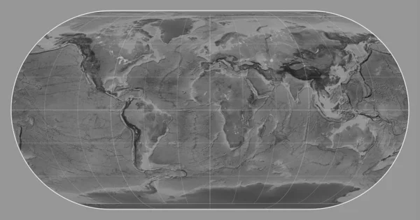 メリディアン 経度を中心としたエッカート Iii 投影の世界のグレースケール地図 — ストック写真