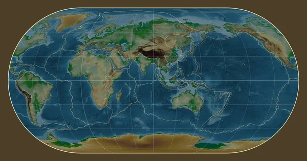 Tectonic Plate Boundaries Physical Map World Eckert Iii Projection Centered — Stock Photo, Image