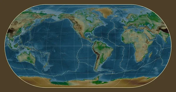 Tectonische Plaatgrenzen Een Fysieke Kaart Van Wereld Eckert Iii Projectie — Stockfoto