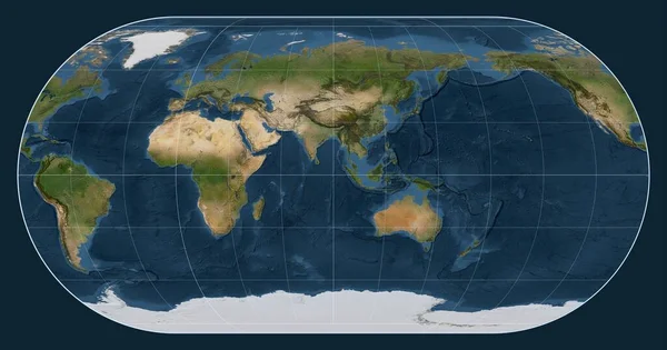 Műholdas Térkép Világ Eckert Iii Projekció Középpontjában Meridián Keleti Hosszúság — Stock Fotó
