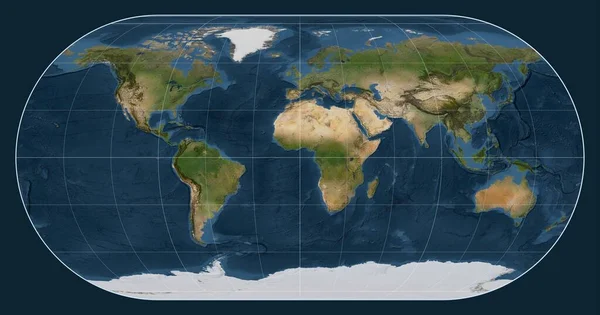 Mappa Satellitare Del Mondo Nella Proiezione Eckert Iii Incentrata Sul — Foto Stock