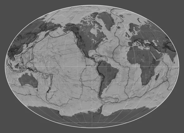 Tektonische Plattengrenzen Auf Einer Zweiebenen Weltkarte Der Fahey Projektion Mittig — Stockfoto