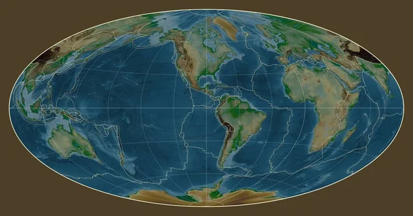 Límites Placas Tectónicas Mapa Físico Del Mundo Proyección Aitoff Centrada Fotos De Stock