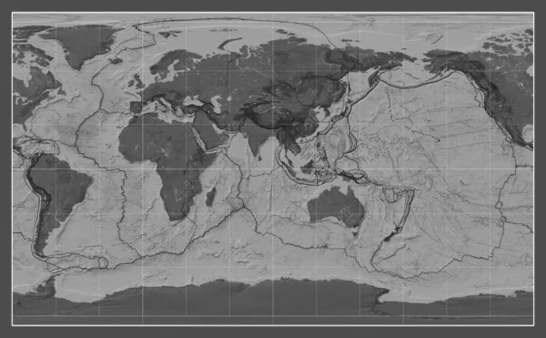 Límites Placas Tectónicas Mapa Bilevel Del Mundo Proyección Compact Miller Imagen De Stock