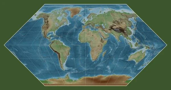 Tectonic Plate Boundaries Colored Elevation Map World Eckert Projection Centered Stock Picture