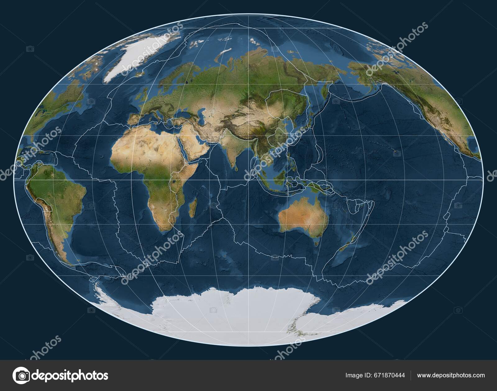 Tectonic Plate Boundaries Satellite Map World Fahey Projection