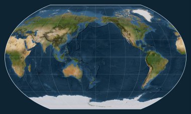 Kavrayskiy VII 'deki dünyanın uydu haritası meridyen 180 boylam üzerine kuruludur.