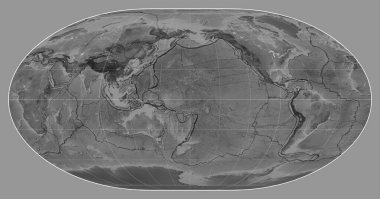 Loximuthal projeksiyonu meridyen 180 boylam merkezli bir dünya haritasında tektonik levha sınırları