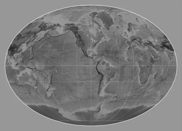 Grayscale Map World Fahey Projection Centered Meridian West Longitude — Stock Photo, Image