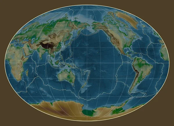 Tectonische Plaatgrenzen Een Fysieke Kaart Van Wereld Fahey Projectie Gecentreerd — Stockfoto