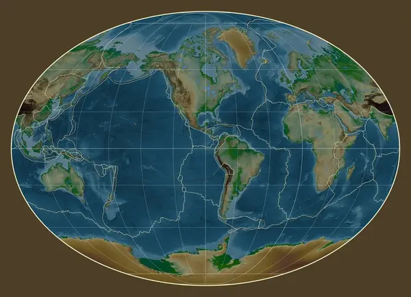 Tektonische Plattengrenzen Auf Einer Physikalischen Weltkarte Der Fahey Projektion Deren — Stockfoto