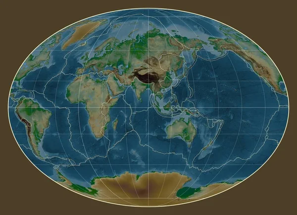 Tectonic Plate Boundaries Physical Map World Fahey Projection Centered Meridian — Stock Photo, Image