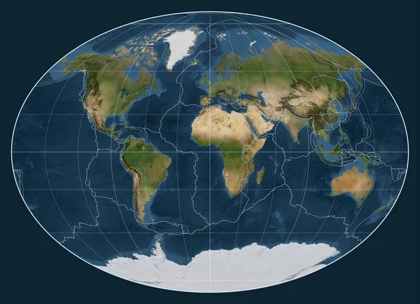 메리디안 중심의 투영에서 세계의 지도에 지각판 — 스톡 사진