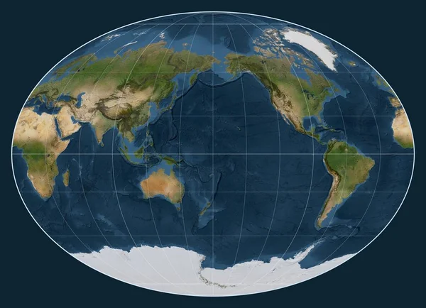 Mappa Satellitare Del Mondo Nella Proiezione Fahey Centrata Sulla Longitudine — Foto Stock