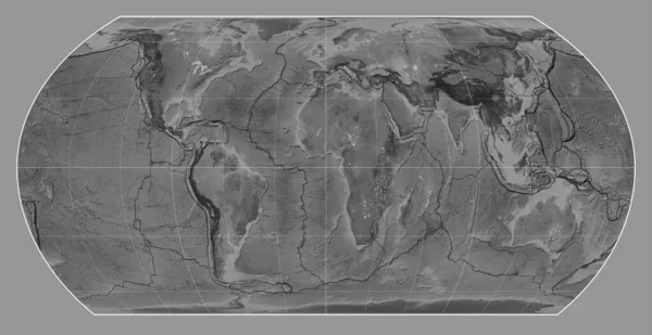 Tectonic Plate Boundaries Grayscale Map World Hatano Asymmetrical Equal Area — Stock Photo, Image