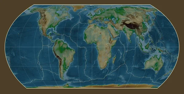 Tectonic Plate Boundaries Physical Map World Hatano Asymmetrical Equal Area — Stock Photo, Image