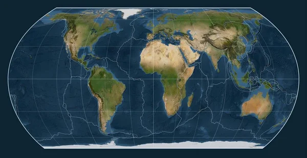 Tectonic Plate Boundaries Satellite Map World Hatano Asymmetrical Equal Area — Stock Photo, Image