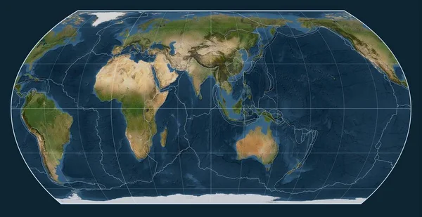 Tectonische Plaatgrenzen Een Satellietkaart Van Wereld Asymmetrische Equal Area Projectie — Stockfoto