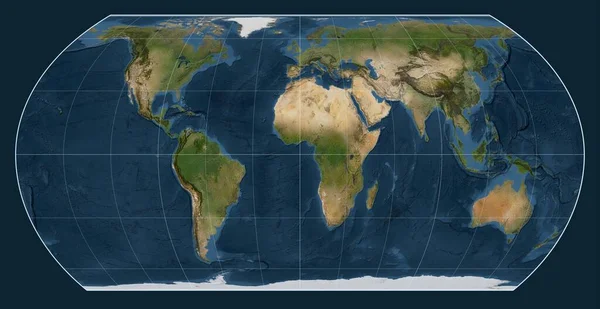 Műholdas Térkép Világ Hatano Aszimmetrikus Egyenlő Terület Vetület Középpontjában Meridián — Stock Fotó