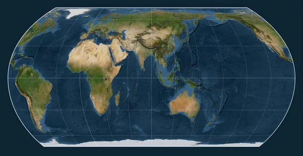 Спутниковая Карта Мира Асимметричной Проекции Равной Зоны Хатано Центром Меридиане — стоковое фото