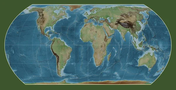 Límites Placas Tectónicas Mapa Elevación Coloreada Del Mundo Proyección Del —  Fotos de Stock