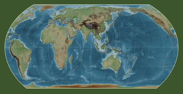 Límites Placas Tectónicas Mapa Elevación Coloreado Del Mundo Proyección Hatano —  Fotos de Stock