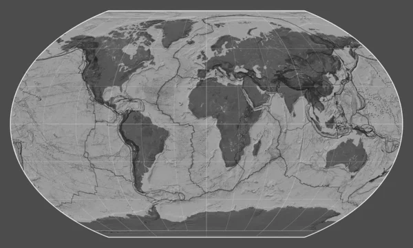 Kavrayskiy Vii投影中位于经线0经度中心的二层世界地图上的构造板块边界 — 图库照片