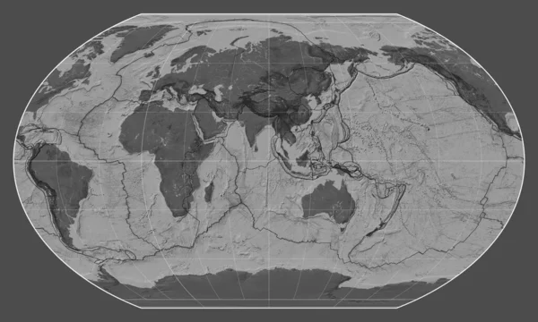 Tectonic Πλάκα Όρια Ένα Χάρτη Bilevel Του Κόσμου Στην Προβολή — Φωτογραφία Αρχείου