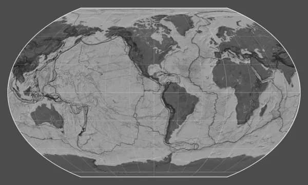 Límites Placas Tectónicas Mapa Bilevel Del Mundo Proyección Kavrayskiy Vii — Foto de Stock