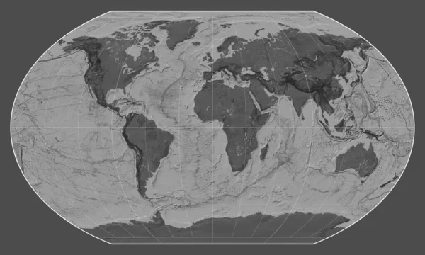 メリディアン 経度を中心としたカブレイスキヤ Vii プロジェクションの世界のビレベルマップ — ストック写真