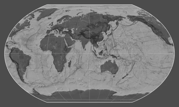 Kavrayskiy Vii投影中的世界Bilevel地图 中心是东经90度子午线 — 图库照片