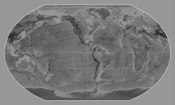 Mapa Escala Grises Del Mundo Proyección Kavrayskiy Vii Centrada Longitud — Foto de Stock