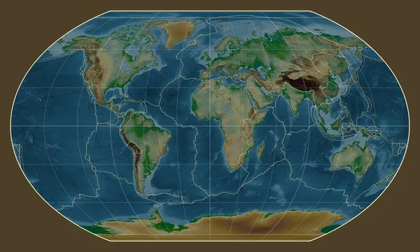 Granice Płyt Tektonicznych Fizycznej Mapie Świata Projekcji Kavrayskiy Vii Skupionej — Zdjęcie stockowe