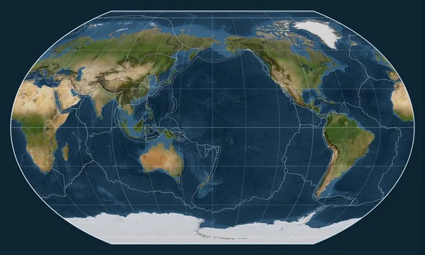 Límites Placas Tectónicas Mapa Satelital Del Mundo Proyección Kavrayskiy Vii — Foto de Stock