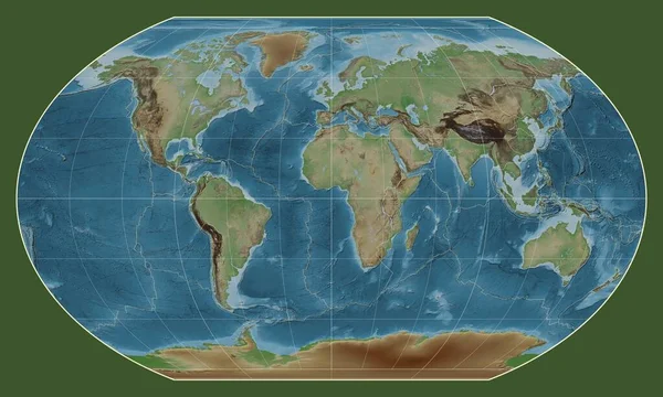 Granice Płyt Tektonicznych Kolorowej Mapie Wzniesień Świata Projekcji Kavrayskiy Vii — Zdjęcie stockowe